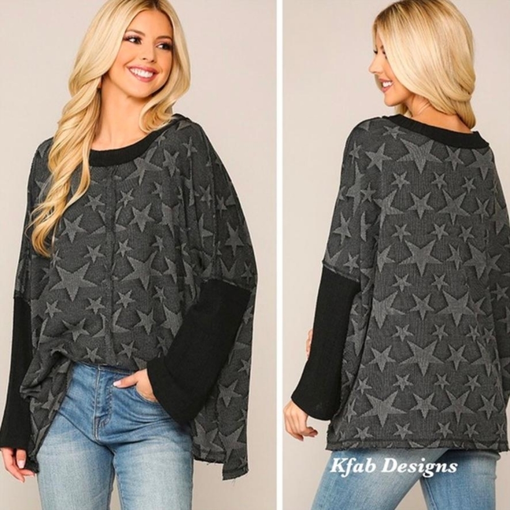 Star Textured Soft Terry Boat Neck Top NEW - Picture 5 of 8
